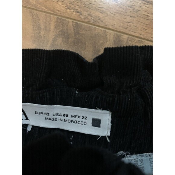 Zara Women’s Black Corduroy Paper Bag Waist Trousers Size 00 US - Picture 6 of 7